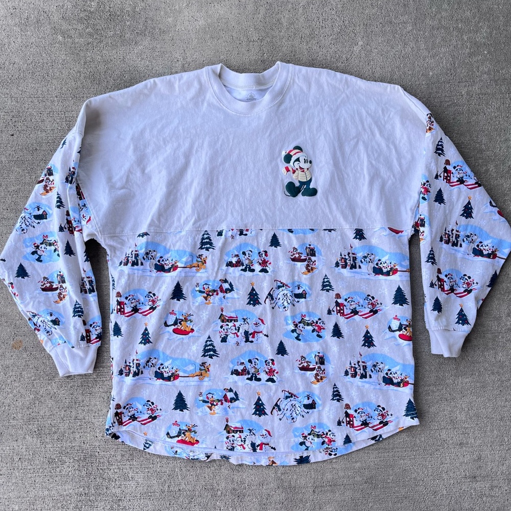 Disney Spirit Jersey Mickey Mouse Holiday Long Sleeve 2021 Snow Much Fun Top View 5